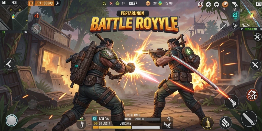 Tampilan aksi seru dalam gameplay Battle Royale C0077.