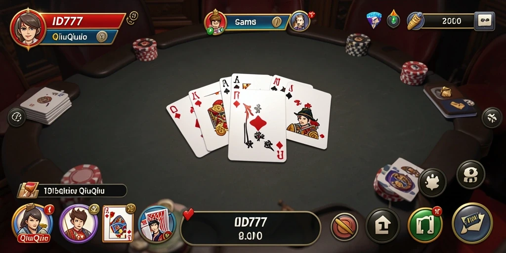 Screenshot ID777 menampilkan suasana permainan QiuQiu yang mendebarkan.