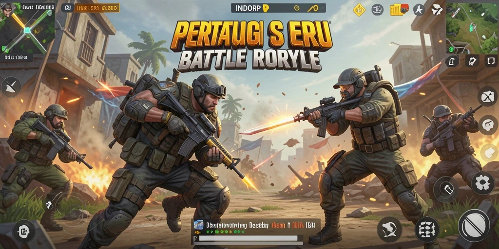 Screenshot gameplay INDORP menampilkan pertempuran Battle Royale yang seru.