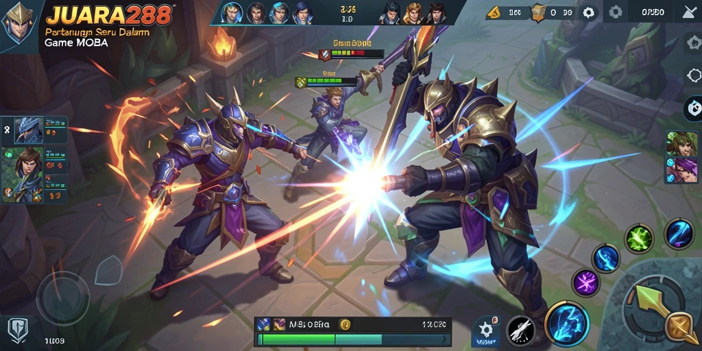 Tampilan gameplay menarik dari JUARA288 dalam pertarungan tim MOBA.