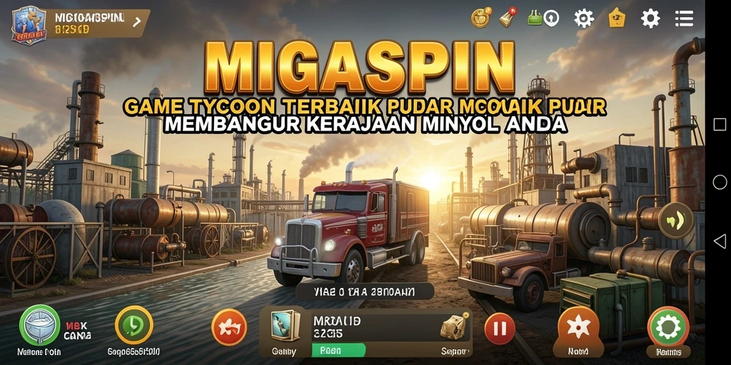 Screenshot gameplay MIGASPIN yang menunjukkan pengelolaan kerajaan minyak.