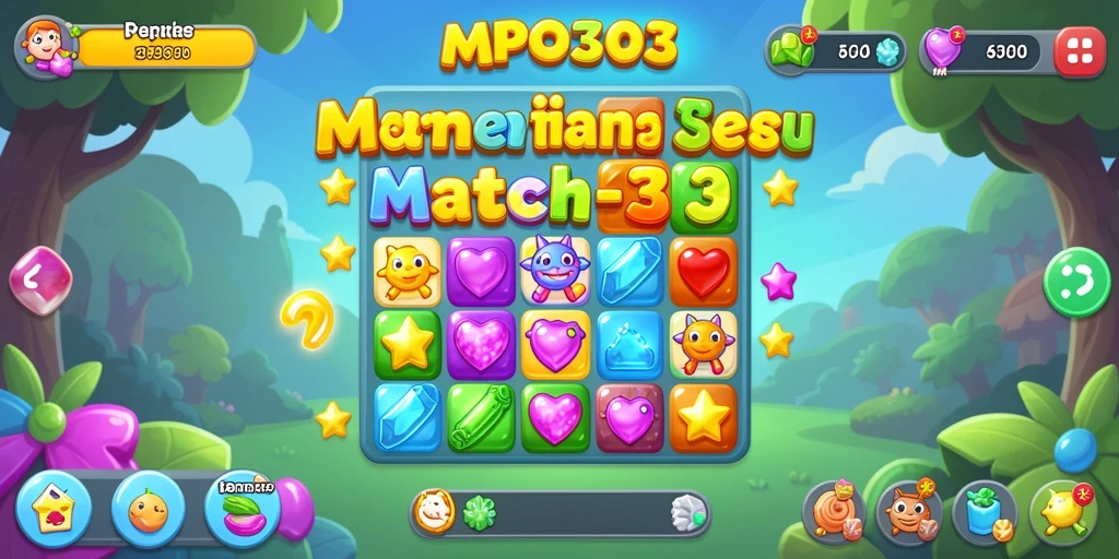 Tampilan aksi gameplay Match-3 di MPO303 yang penuh warna.