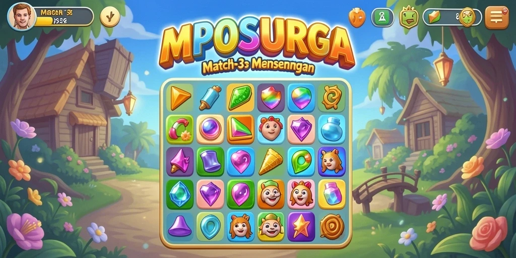 Tangkapan layar gameplay MPOSURGA menampilkan elemen match-3 yang seru.