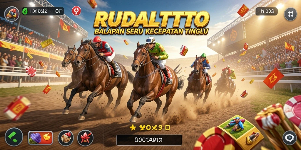 Tampilan gameplay RUDALTOTO dengan aksi balapan yang mendebarkan.