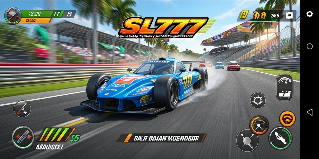 Screenshot utama SL777 menampilkan gameplay balap yang mendebarkan.