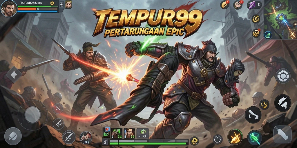 Screenshot gameplay TEMPUR99 menampilkan pertarungan intens yang mengesankan.